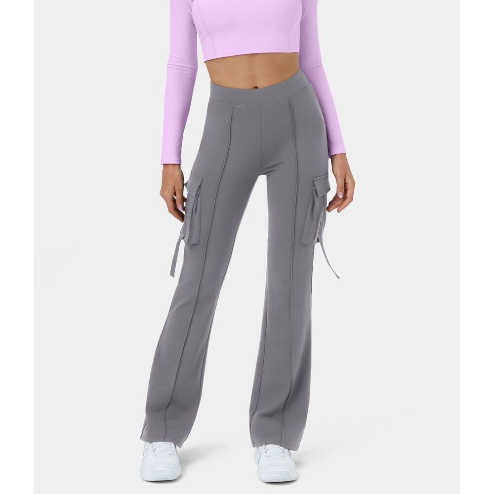 Halara Wide Leg Yoga Pants Stretchy High Waisted Cargo Flare Leggings Pockets LP